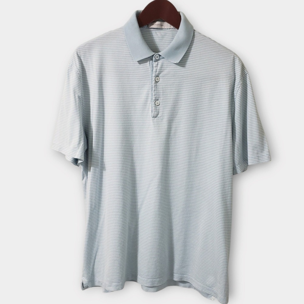 Ermenegildo Zegna Mens Teal Blue Striped Short Sleeve Polo Shirt Italy XXL/56